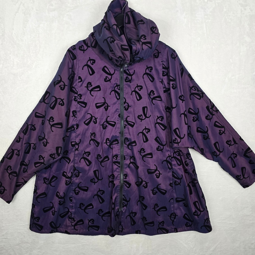 Bag It Mycra Pac Reversible Rain Jacket Purple Flocked Heart Portrait Collar OS